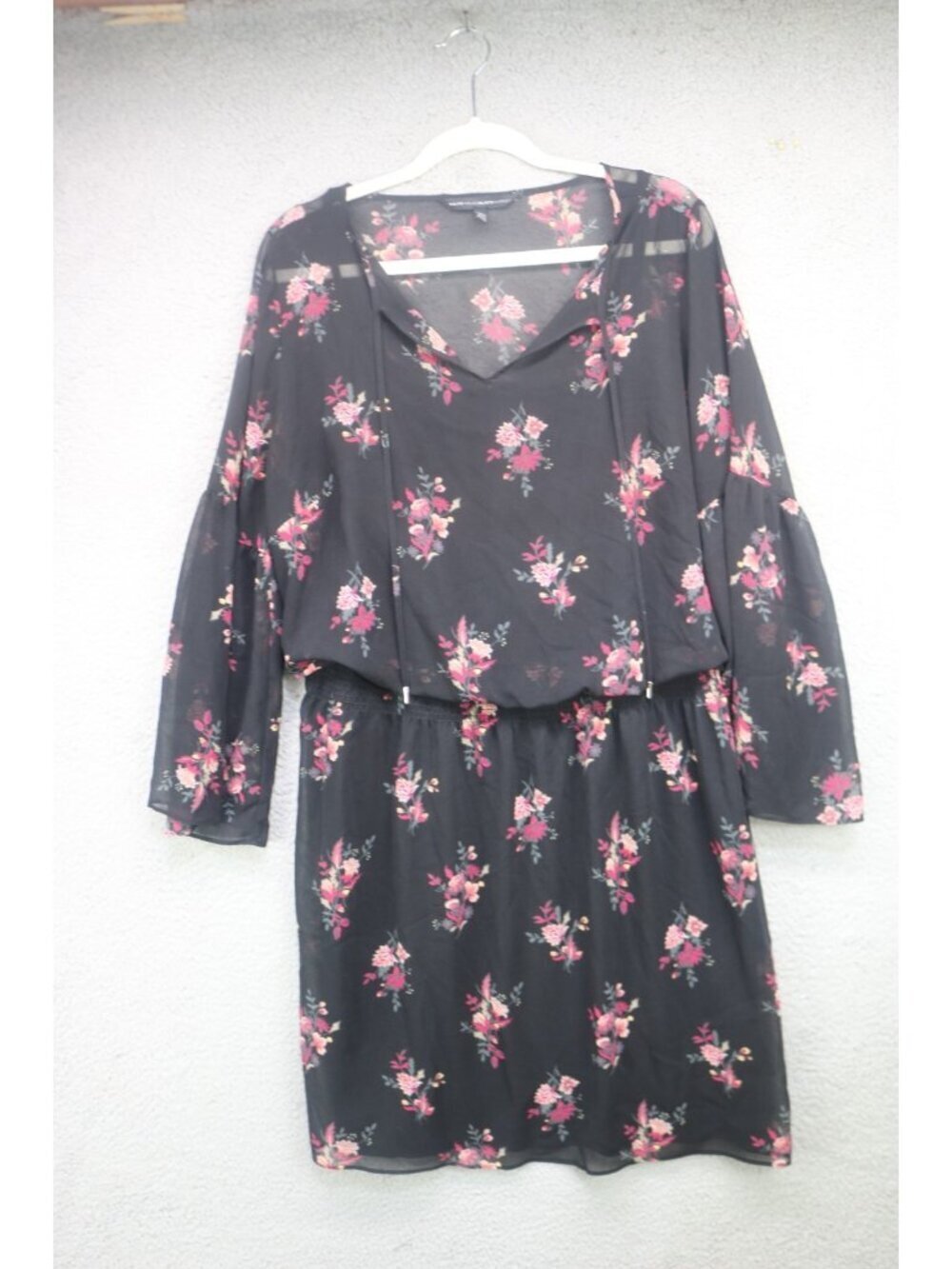 White House Black Market Sheer Chiffon Bell Sleeve Floral Dress-1X-Whimsigoth